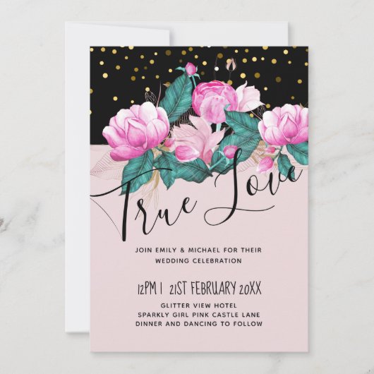 Girly Pink Black Gold Wedding (Voorkant)