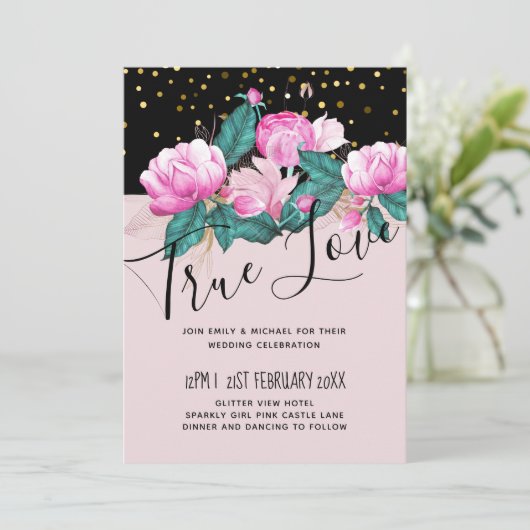  Girly Pink Black Gold Wedding (Staand voorkant)
