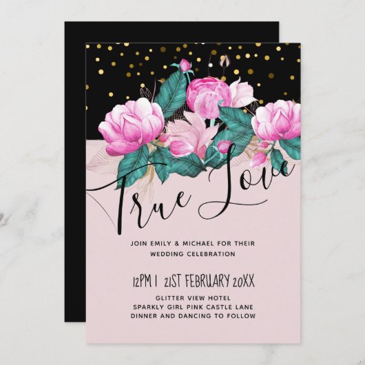  Girly Pink Black Gold Wedding (Voorkant / Achterkant)