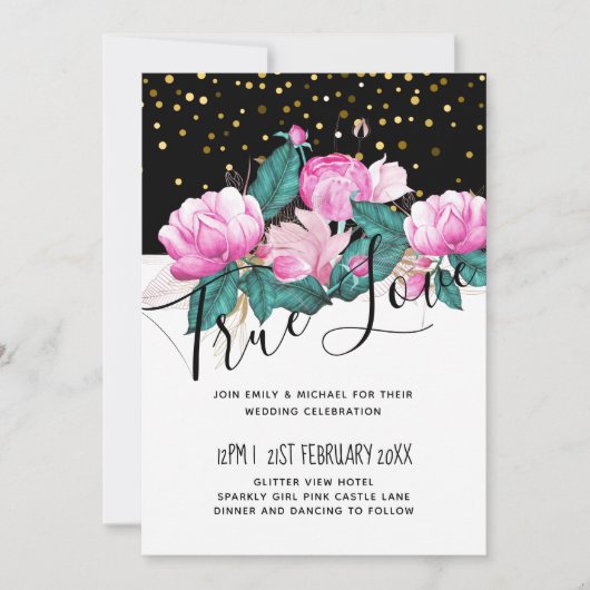 Girly Pink Black Gold Wedding (Voorkant)