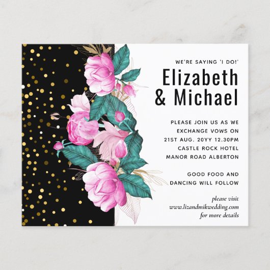 Girly Pink Black Gold Wedding (Voorkant)