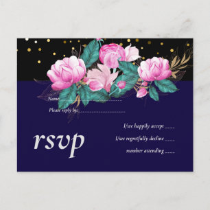  Girly Pink Black Gold Wedding Uitnodiging Briefkaart