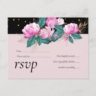 Girly Pink Black Gold Wedding Uitnodiging Briefkaart