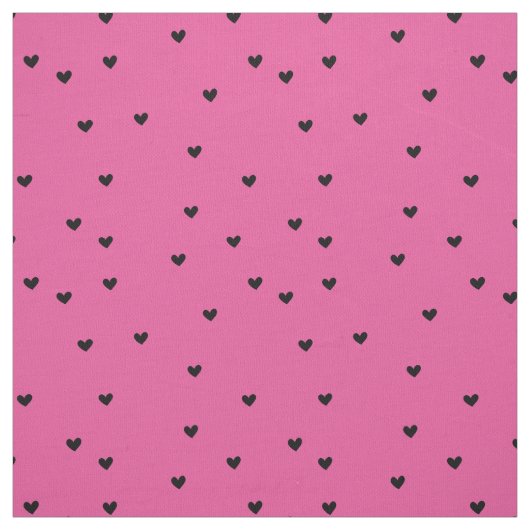 Girly Pink Black Hearts Stof (Swatch)