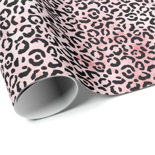 Girly Pink Black Leopard Print Cadeaupapier (Rol Hoek)