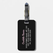 Girly Pink Black Leopard Print Cute Bow and Name Bagagelabel (Achterkant verticaal)