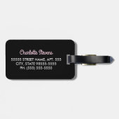 Girly Pink Black Leopard Print Cute Bow and Name Bagagelabel (Achterkant horizontaal)