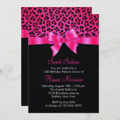 Girly Pink Black Leopard Print Elegant Sweet 16 Kaart (Voorkant / Achterkant)