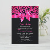 Girly Pink Black Leopard Print Elegant Sweet 16 Kaart (Staand voorkant)
