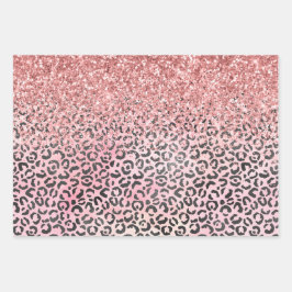 Girly Pink Black Leopard Print Glitter Inpakpapier Vel