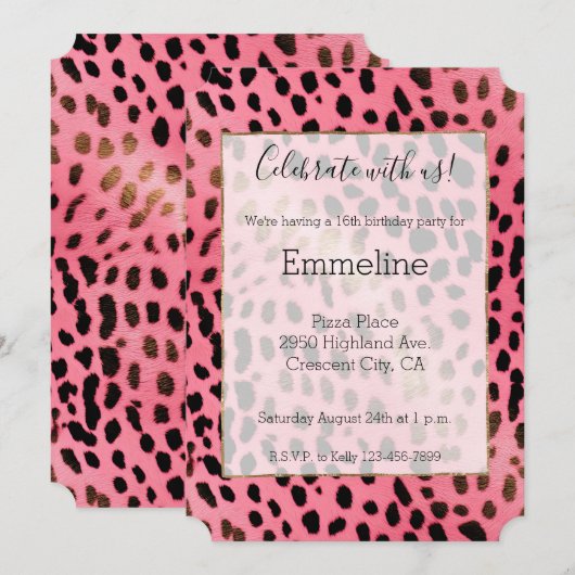 Girly Pink Black Leopard Print Kaart (Voorkant / Achterkant)