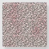 Girly Pink Black Leopard Print Stenen Onderzetter (Voorkant)