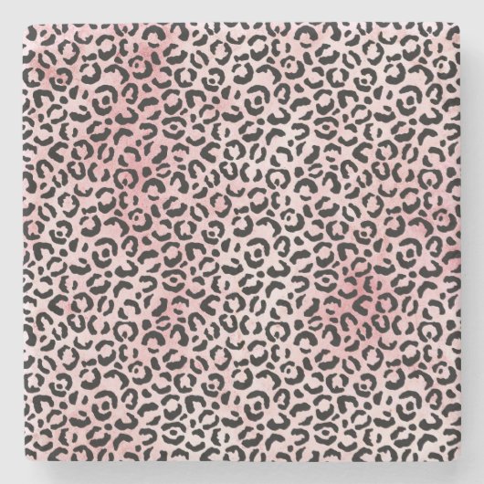 Girly Pink Black Leopard Print Stenen Onderzetter (Voorkant)