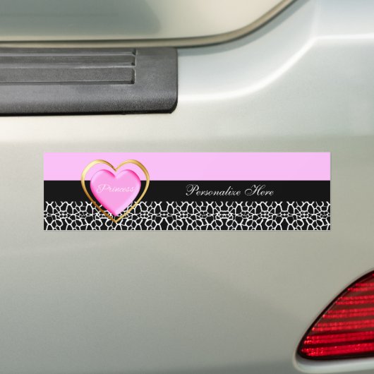 Girly Pink Black Princess Giraffe Print and Name Bumpersticker (Op auto)