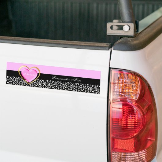 Girly Pink Black Princess Giraffe Print and Name Bumpersticker (Op Truck)