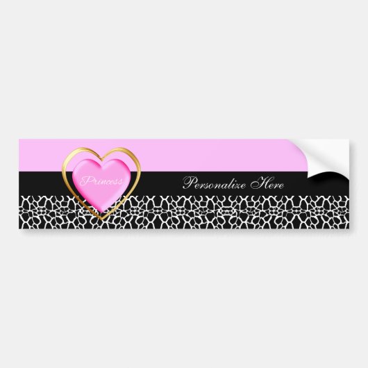 Girly Pink Black Princess Giraffe Print and Name Bumpersticker (Voorkant)