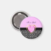 Girly Pink Black Princess Giraffe Print and Name Magneet (Voorkant / Achterkant)