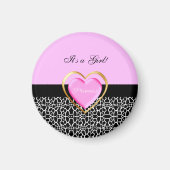 Girly Pink Black Princess Giraffe Print and Name Magneet (Voorkant)