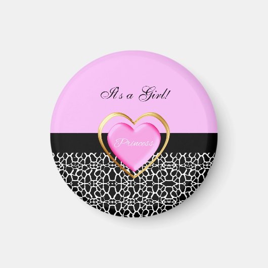 Girly Pink Black Princess Giraffe Print and Name Magneet (Voorkant)