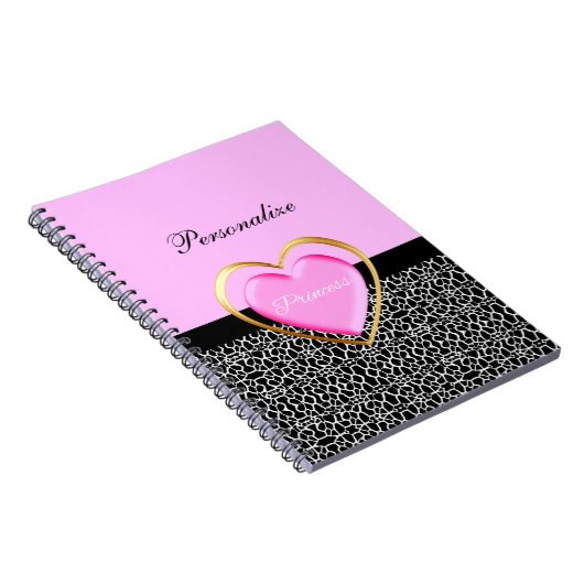 Girly Pink Black Princess Giraffe Print and Name Notitieboek (Rechterzijde)