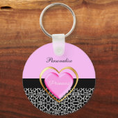 Girly Pink Black Princess Giraffe Print and Name Sleutelhanger (Voorkant)