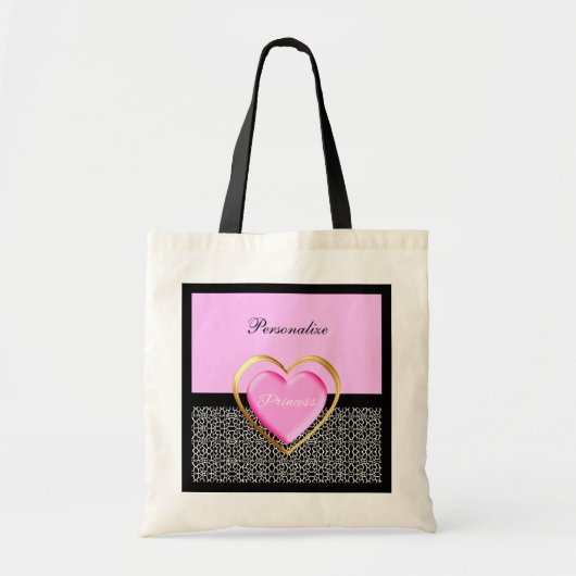 Girly Pink Black Princess Giraffe Print and Name Tote Bag (Voorkant)