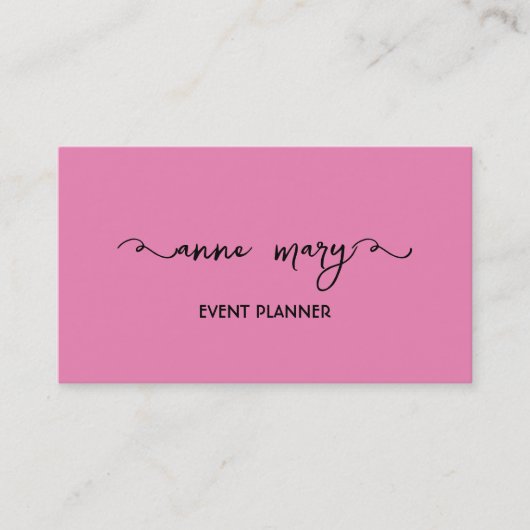 Girly Pink Black Trendy Kalligrafie Event Planner Visitekaartje (Voorkant)