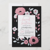 Girly Pink Black White Ranunculus Floral Sweet 16 Kaart (Voorkant)