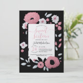 Girly Pink Black White Ranunculus Floral Sweet 16 Kaart (Staand voorkant)
