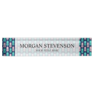 Girly Pink Blauwgroen Blue Tropical Pineapple Patt Naambordje