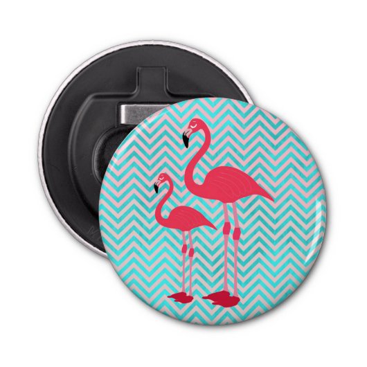 Girly Pink Blauwgroen Chevron Elegant Cute Flaming Button Flesopener (Voorkant)