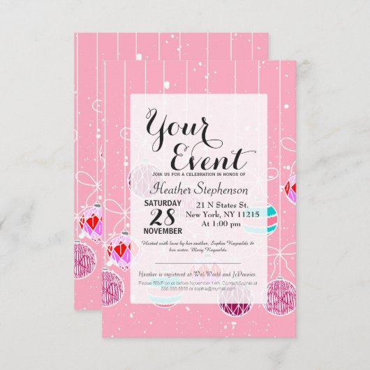 Girly Pink Blauwgroen Glam kerstversieringen en sn Kaart (Voorkant / Achterkant)