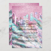 Girly Pink Blauwgroen Pearl Opal Glitter Druppels Kaart (Voorkant / Achterkant)