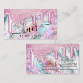 Girly Pink Blauwgroen Pearl Opal Glitter Druppelt  Visitekaartje (Voorkant / Achterkant)