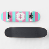 Girly Pink Blauwgroen Stripes Monogram op persoonl Persoonlijk Skateboard (Horizontaal)