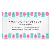 Girly Pink Blauwgroen Tropisch Pineappelpatroon Magnetisch Visitekaartje (Voorkant)