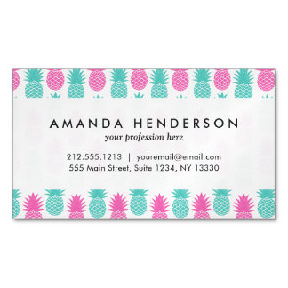 Girly Pink Blauwgroen Tropisch Pineappelpatroon Magnetisch Visitekaartje