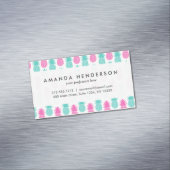Girly Pink Blauwgroen Tropisch Pineappelpatroon Magnetisch Visitekaartje (Voorbeeld)