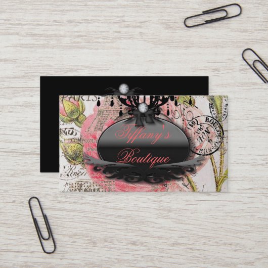Girly Pink bloemensalon  Paris mode Visitekaartje (Voorkant / Achterkant in situ)