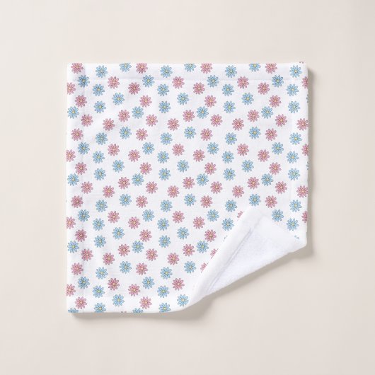  Girly Pink Blue Cute Flower Monogram Bad Handdoek (Wasdoekje)