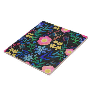  Girly Pink Blue Floral Grey design Tegeltje