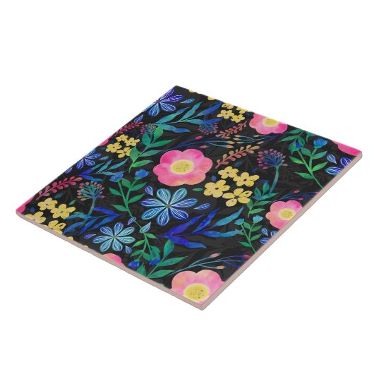  Girly Pink Blue Floral Grey design Tegeltje (Zijkant)