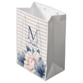 Girly Pink Blue Floral Monogram Name Striped Medium Cadeauzakje (Voorkant Gekanteld)