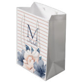 Girly Pink Blue Floral Monogram Name Striped Medium Cadeauzakje (Achterkant Gekanteld)