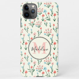 Girly Pink Blue Flowers Pattern Elegant Monogram iPhone 11Pro Max Hoesje
