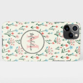 Girly Pink Blue Flowers Pattern Elegant Monogram iPhone Hoesje (Achterkant horizontaal)