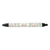 Girly Pink Blue Flowers Pattern Elegant Monogram Zwarte Inkt Pen (Voorkant)