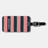 Girly Pink Blue Gold Stripe Patroonnaam Bagagelabel (Voorkant horizontaal)