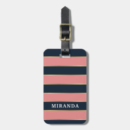 Girly Pink Blue Gold Stripe Patroonnaam Bagagelabel