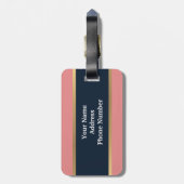 Girly Pink Blue Gold Stripe Patroonnaam Bagagelabel (Achterkant verticaal)